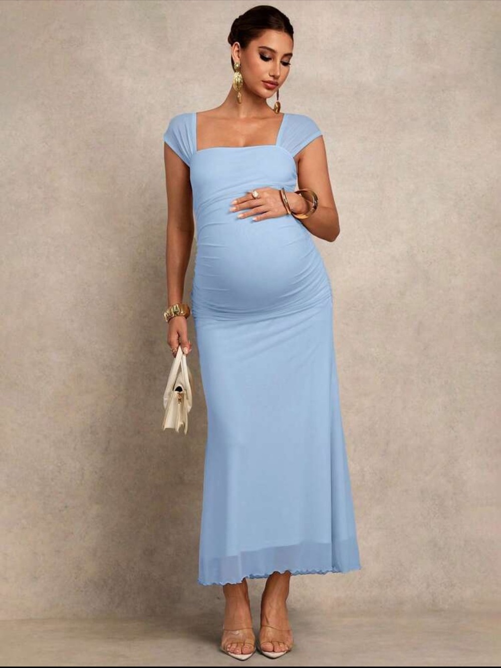 SHEIN Light Blue Maternity Maxi Dress